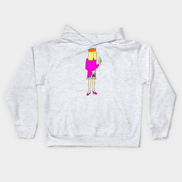 Cartoon Woman Drinking Wine Christmas Kids Hoodie by Michelle Le Grand